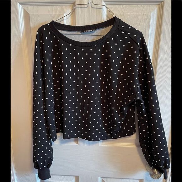 Shein black and white polka dot cropped top sz M - Picture 1 of 4